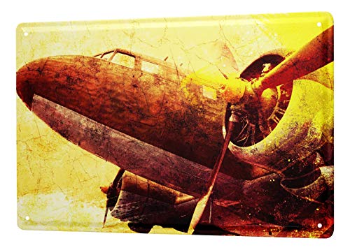 LEotiE SINCE 2004 Blechschild Vintage Retro Metallschild Wandschild Blech Poster Flugzeug Flughafen Propeller Maschine von LEotiE SINCE 2004