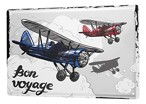LEotiE SINCE 2004 Blechschild Vintage Retro Metallschild Wandschild Blech Poster Flugzeug Flughafen Propellerflugzeug von LEotiE SINCE 2004
