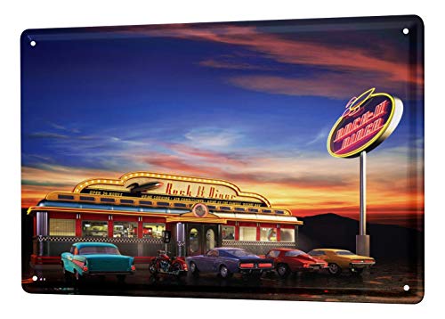 LEotiE SINCE 2004 Blechschild Vintage Retro Metallschild Wandschild Blech Poster Nostalgie Auto Retro Diner USA von LEotiE SINCE 2004