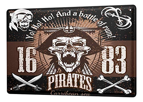 LEotiE SINCE 2004 Blechschild Vintage Retro Metallschild Wandschild Blech Poster Plakat Motiv Piraten Rum Küchenmotiv von LEotiE SINCE 2004