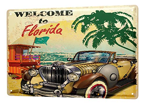 LEotiE SINCE 2004 Blechschild Vintage Retro Metallschild Wandschild Blech Poster Welt Reise Florida Strand von LEotiE SINCE 2004