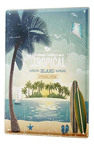 LEotiE SINCE 2004 Blechschild Vintage Retro Metallschild Wandschild Blech Poster Weltenbummler Tropical Island von LEotiE SINCE 2004