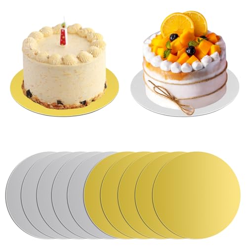 LFBEST 10 Stück Cake Board Tortenplatte 2 mm Tortenunterlagen Pappe Wiederverwendbar,Tortenunterlage beschichtet ,beidseitig verwendbarfür Transport Kuchen und Torten (Silber&Gold) von LFBEST