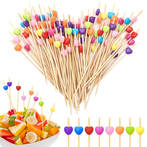 100 Stück Cocktailspieße, Cocktail Sticks Holz Zahnstocher mit Niedlicher Deko, 12cm Cocktail Pick Spieße Fingerfood für Bar Kuchen Party Und Geburtstag Party Obstspieß Cocktail Deko(Bunt) von LFBEST