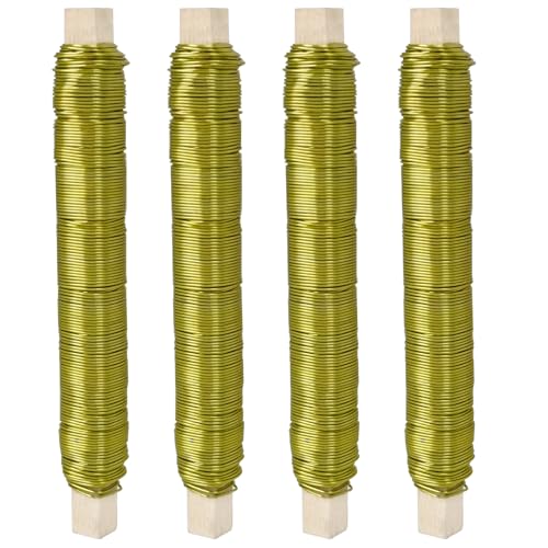 4X Blumendraht Verzinkt,Basteldraht Draht Gold, Wickeldraht Lose auf Holzwickel, Bindedraht Rostfrei Verzinkt,Stärke 0,7mm Je 30m100g Als,für Binden von Adventskranz von Blumen und Pflanzen (Gold) von LFBEST