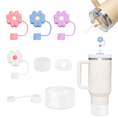 LFBEST 6Pcs Stanley Cup Zubehör: 4Pcs Silikon Strohhalmabdeckungen, 1Pcs Bodenschutzabdeckung, 1Pcs Ohhalm Abdeckung, für Stanley Cup Adventure Quencher 40Oz, Langlebig, Wiederverwendbar von LFBEST