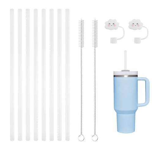 8 Stück Silikon Strohhalm for Stanley Cup,Wiederverwendbare Klare Trinkhalme 35cm,Compatible with Stanley 20/30/40 oz Zubehör mit 2 Reinigungsbürste 2 Strohhalm Abdeckung(Gerade) von LFBEST