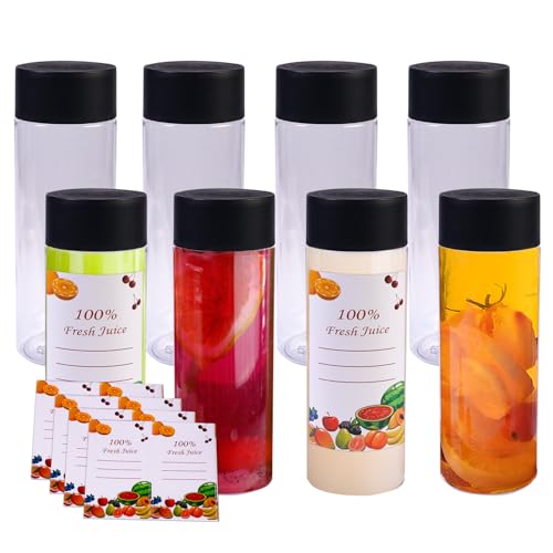8 Stück 300ml Saftflaschen aus Kunststoff,Klare Leere Saftflaschen, Befüllenmit luftdichtem Deckel ,Wiederverwendbare Leere Smoothie Flasche ,mit 8 tetikett,Aufbewahrung von Saft, Milch, Smoothies von LFBEST