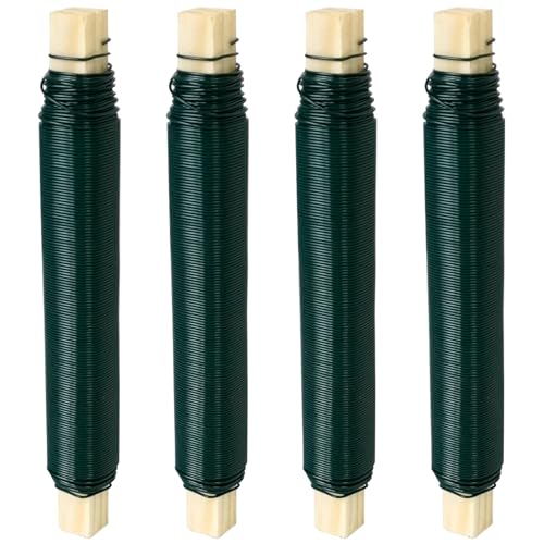 LFBEST 4 Rollen Blumendraht Grün, 0.8mm x 30m Bindedraht Wickeldraht Lose auf Holzwickel, Basteldraht für Pflanzen Blumen Garten Bastelarbeiten von LFBEST