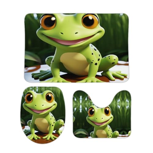 LFDSYEOQ Badezimmerteppich, niedlicher Frosch, 3-teilig, Badezimmerteppiche, Badeset, rutschfest, ultraweich, saugfähig, mit U-förmigem WC für WC, Badematten-Set LFDSYEOQ Badezimmerteppich, niedlicher Frosch, 3-teilig, Badezimmerteppiche, Badeset, rutschfest, ultraweich, saugfähig, mit U-förmigem WC für WC, Badematten-Set von LFDSYEOQ
