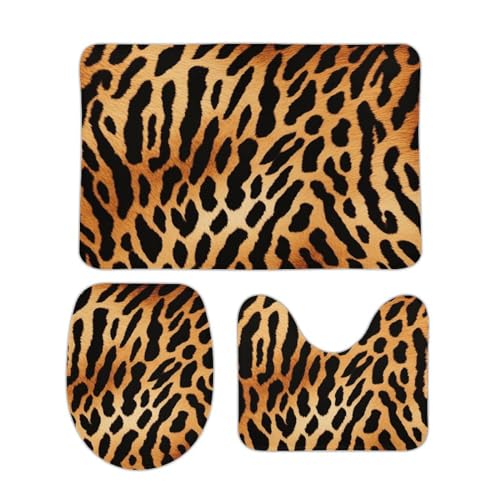LFDSYEOQ Badezimmerteppich Leopard Textur 3 Stück Badezimmerteppiche Badeset Rutschfest Ultra Weich Teppich Matten Saugfähig mit U-Form WC für WC Badematte Set von LFDSYEOQ