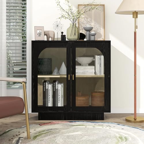 LFGUIZO Buffetschrank mit 2 Acryltüren, Sideboard mit verstellbarem Regal, Moderner Aufbewahrungsschrank, Mehrzweckschrank für Wohnzimmer, Esszimmer, Arbeitszimmer oder Büro, 79x35x80 cm, schwarz von LFGUIZO