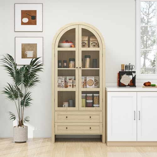 LFGUIZO gewölbtes Sideboard mit 2 Acryltüren, transparenter Vitrine mit 2 Schubladen – moderner Buffetschrank für Wohnzimmer, Küche oder Arbeitszimmer, 79 × 39,5 × 178 cm, Natur, 1 Stück LFGUIZO gewölbtes Sideboard mit 2 Acryltüren, transparenter Vitrine mit 2 Schubladen – moderner Buffetschrank für Wohnzimmer, Küche oder Arbeitszimmer, 79 × 39,5 × 178 cm, Natur, 1 Stück von LFGUIZO