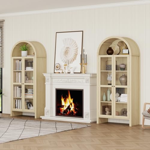 LFGUIZO gewölbtes Sideboard mit 2 Acryltüren, transparenter Vitrine mit einstellbaren Regalen – moderner Standschrank für Wohnzimmer, Küche oder Arbeitszimmer, 79 × 39,2 × 178,5 cm, Natur, 2 Stück von LFGUIZO