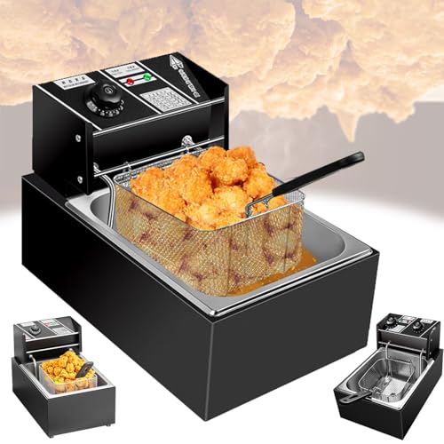 Frittiertopf mit Temperaturregelung, Zeitsteuerung, 10 l Ölfritteuse aus Edelstahl 306 mit Einzel-/Doppeltank und Korb, 2500 W elektrische Tischfritteuse for Restaurant und Zuhause(A) von LFHWHKJ