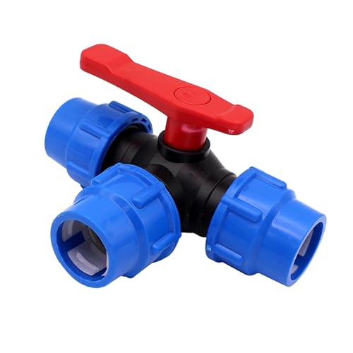 1/2 "3/4" 1 "1-1/4“ 1-1/2“ Schnellverbinder PE-Rohr 3-Wege-Ventil T-Typ Kunststoff-Kugelhahn Wasserrohrverschraubung(1-1/4",Blue Type) von LFJQFQR