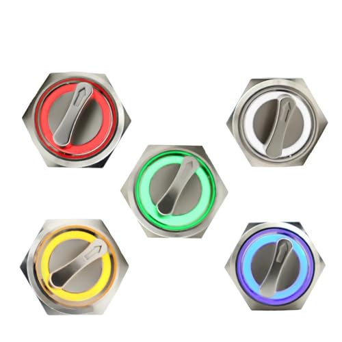 22mm 2/3-Position DPDT Metall Drehdruckschalter 5V LED beleuchtet 1Stk(Red Led,MOMENTARY_3 POSITION_3-6V) von LFJQFQR