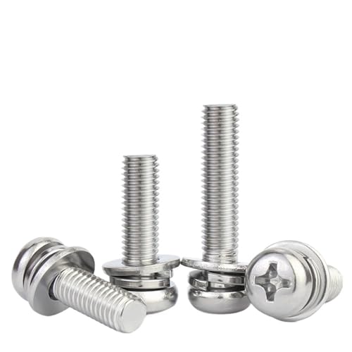 316 Edelstahl Phillips Kreuzschlitz Flachkopfschraube Set Federscheibe Einfache Dichtung Kombination M3 M4 M5 M6(20mm,M6(10pcs)) von LFJQFQR
