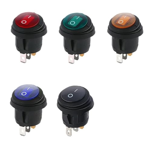 5Pcs Runde Form Rocker Schalter KCD1 AUF/OFF 3Pin 6A 250VAC/10A 125VAC Elektrische Ausrüstung Mit Beleuchtung Power(Black without light,220V-250V_5 PCS) von LFJQFQR