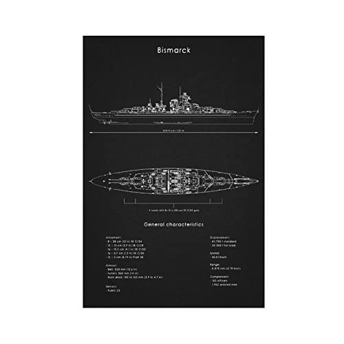 LFJT Blueprints for Weapons of War Battleship Bismarck Blackboard Leinwand Poster Schlafzimmer Dekor Sport Landschaft Büro Zimmer Dekor Geschenk Rahmen: 60 x 90 cm von LFJT