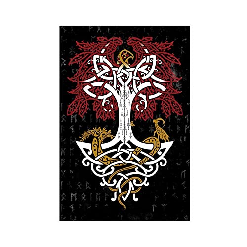 Leinwand-Poster, Motiv: nordische Mythologie, Yggdrasil und Kreaturen, Wandkunst, Dekor, Bild, Gemälde für Wohnzimmer, Schlafzimmer, Dekoration, ungerahmt: 40 x 60 cm von LFJT