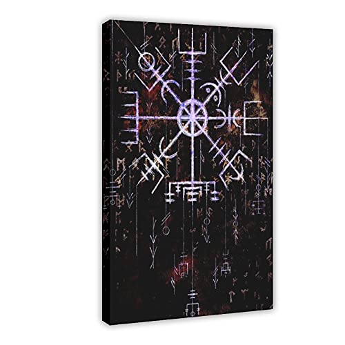 Nordische Mythologie, Vegvisir, nordischer Kompass, Leinwandposter, Schlafzimmer, Dekoration, Sport, Landschaft, Büro, Raumdekoration, Geschenk-Rahmen: 40 x 60 cm von LFJT