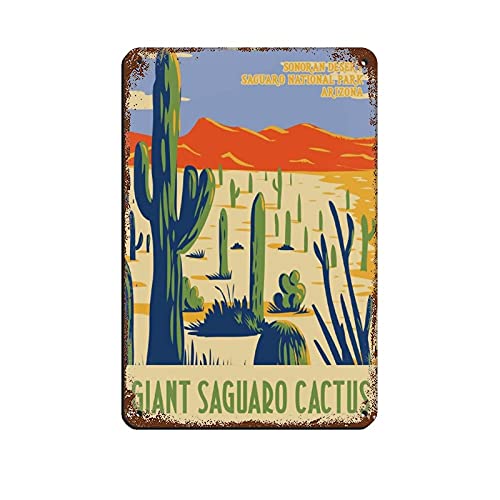 Vintage-Poster mit natürlicher Landschaft, WPA Riesen Saguaro Kaktus, Blechschild, Metallschild, Pub, Club, Café, Bar, Zuhause, Wandkunst, Dekoration, Retro-Poster, 20 x 30 cm von LFJT