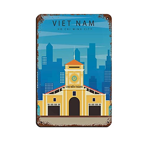 Vintage-Reise-Poster Ho Chi Minh City Viet Nam Metall Blechschild Chic Art Retro Eisen Gemälde Bar Menschen Höhle Cafe Familie Garage Poster Wanddekoration 20 x 30 cm von LFJT
