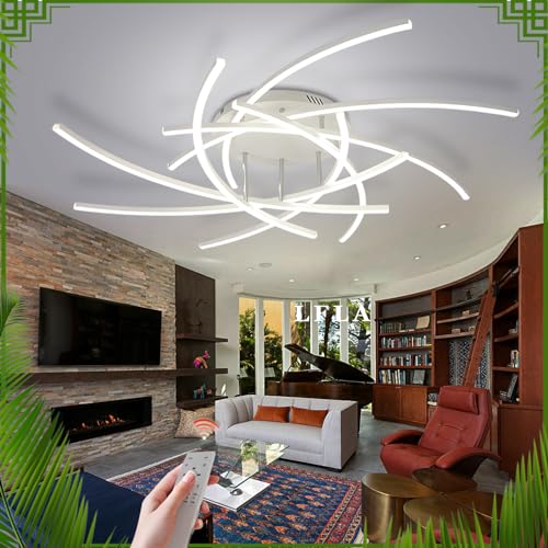 Dimmbar LED Deckenleuchten 120W 8-Flammige 10800LM Modern Groß Deckenlampe mit fernbedienung Dimming 3000K-6000K Wohnzimmerlampe weiß Deckenbeleuchtung Schlafzimmer Arbeitszimmer Lampe 100cm von LFLA