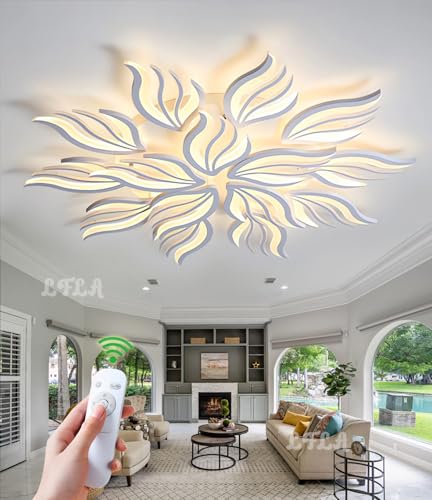 LED Deckenlampe Dimmbar Modern Deckenleuchte 145W 11300lm Groß Wohnzimmer Acryl Blütenform Design Deckenlicht Mit Fernbedienung Beleuchtung Schlafzimmer Esszimmer Energiesparlampe Weiß, Ø115cm von LFLA