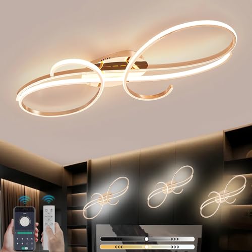 LFLA Deckenlampe Dimmbare Wohnzimmerleuchte LED Deckenleuchte Chrom Metallrahmen Energiesparlampe Mit Fernbedienung & Memory Funktion Deckenbeleuchtung für Wohnzimmer Schlafzimmer (Gold, 100cm,95W) LFLA Deckenlampe Dimmbare Wohnzimmerleuchte LED Deckenleuchte Chrom Metallrahmen Energiesparlampe Mit Fernbedienung & Memory Funktion Deckenbeleuchtung für Wohnzimmer Schlafzimmer (Gold, 100cm,95W) von LFLA