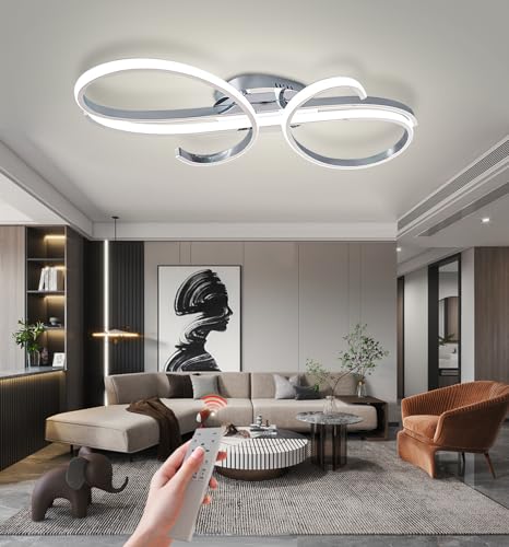 LFLA Dimmbar LED Deckenleuchte Chrom Moderne Wohnzimmerlampe mit Memory Funktion Deckenlampe Energiesparlampe Schlafzimmer Esszimmer Büro Beleuchtung mit Fernbedienung 3000-6000K (Chrom, L100cm-108W) von LFLA