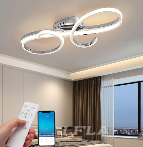 LFLA Dimmbar LED Deckenleuchte Moderne Wohnzimmerlampe mit Memory Funktion Deckenlampe Energiesparlampe Schlafzimmer Esszimmer Büro Beleuchtung mit Fernbedienung 3000-6000K (Chrom, L60cm-62W) von LFLA