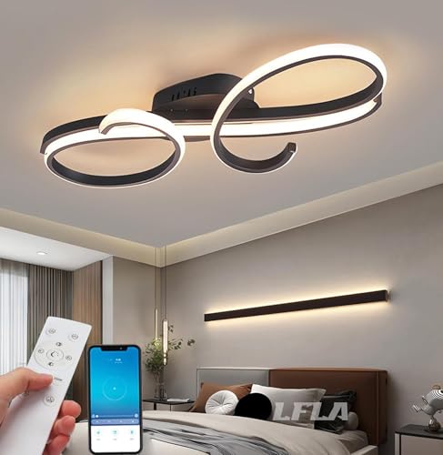 LFLA Dimmbar LED Deckenleuchte Moderne Wohnzimmerlampe mit Memory Funktion Deckenlampe Energiesparlampe Schlafzimmer Esszimmer Büro Beleuchtung mit Fernbedienung 3000-6000K (Schwarz, L60cm-62W) von LFLA