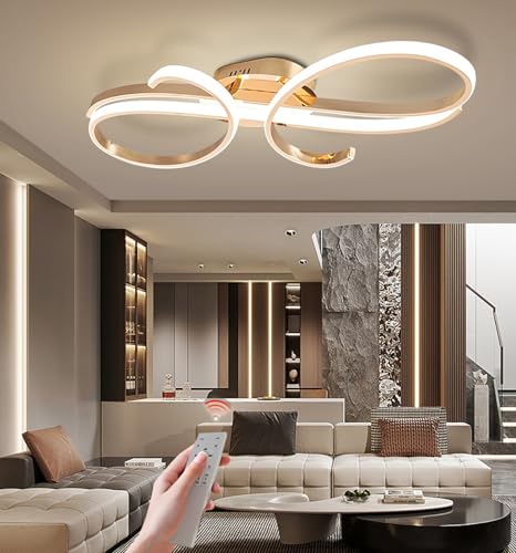 L100cm Dimmbar LED Deckenleuchte 108W Moderne Gold Wohnzimmerlampe mit Memory Funktion Deckenlampe Energiesparlampe Schlafzimmer Esszimmer Büro Beleuchtung mit Fernbedienung 3000-6000K von LFLA