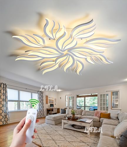 LFLA LED Deckenlampe Dimmbar Modern Deckenleuchte 115W 8520lm Groß Wohnzimmer Acryl Blütenform Design Deckenlicht Mit Fernbedienung Beleuchtung Schlafzimmer Esszimmer Energiesparlampe Weiß, Ø103cm von LFLA