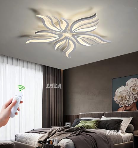 LFLA LED Deckenlampe Dimmbar Modern Deckenleuchte 48W 3770lm Groß Wohnzimmer Acryl Blütenform Design Deckenlicht Mit Fernbedienung Beleuchtung Schlafzimmer Esszimmer Energiesparlampe Weiß, Ø75cm von LFLA