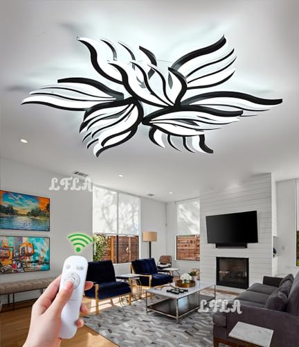 Modern LED Deckenlampe Dimmbar Deckenleuchte Schwarz 90W ,6230lm Groß Wohnzimmerlampe Acryl Blütenform Design Deckenlicht Mit Fernbedienung Beleuchtung Schlafzimmer Esszimmer Energiesparlampe, Ø85cm von LFLA