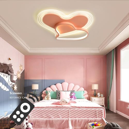 LFLA Moderne LED Deckenleuchte Dimmbar Schlafzimmerlampe 42W Herz Form Design Acryl Deckenlampe mit Fernbedienung Lichtfarbe Helligkeit Farbwechsel für Kinderzimmer Wohnzimmer Schlafzimmer (Rosa) von LFLA