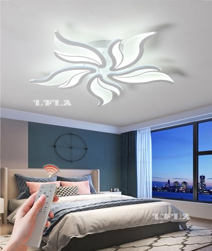 LFLA Moderne LED Deckenleuchte dimmbare 5 Heads Schlafzimmerlampe 55W Geometrisches Design mit Fernbedienung & Memory Funktion Weiß Deckenbeleuchtung Schlafzimmer Augenpflege Deckenlampe 68cm von LFLA