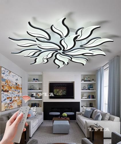 Moderne LED Deckenleuchte 108W dimmbare Groß Wohnzimmerlampe 15 Heads Geometrisches Design mit Fernbedienung & Memory Funktion Schwarz Deckenbeleuchtung Schlafzimmer Augenpflege Deckenlampe 100cm von LFLA