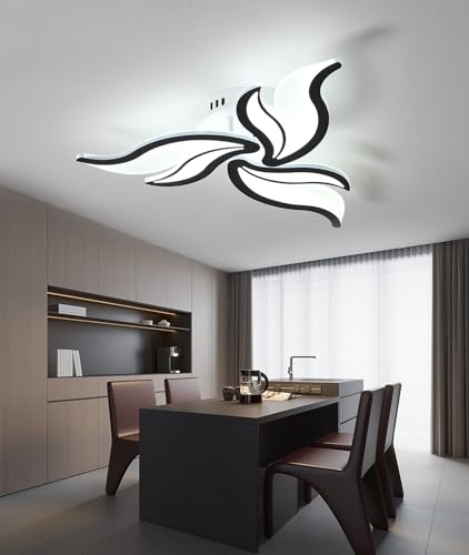 LFLA Moderne LED Deckenleuchte dimmbare Schwarz 40W Schlafzimmerlampe 3-Heads Geometrisches Design mit Fernbedienung & Memory Funktion Deckenbeleuchtung Schlafzimmer Augenpflege Deckenlampe 60cm von LFLA