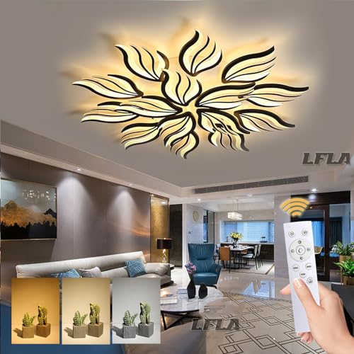 LFLA Moderne Wohnzimmerlampe LED Deckenleuchte Dimmbar Deckenlampe mit Fernbedienung Schwarz Kreative Blütenblatt Design Beleuchtung Acryl Lampenschirm für Schlafzimmer Wohnzimmer 15 Heads LFLA Moderne Wohnzimmerlampe LED Deckenleuchte Dimmbar Deckenlampe mit Fernbedienung Schwarz Kreative Blütenblatt Design Beleuchtung Acryl Lampenschirm für Schlafzimmer Wohnzimmer 15 Heads von LFLA