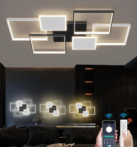 Moderne LED Deckenleuchte Dimmbar mit Fernbedienung Groß Rechteckig Deckenlamape Flush Mount Lampe Energieeffizient Deckenbeleuchtung für Wohnzimmer, Schlafzimmer & Küche (Schwarz & Weiß, 110cm) Moderne LED Deckenleuchte Dimmbar mit Fernbedienung Groß Rechteckig Deckenlamape Flush Mount Lampe Energieeffizient Deckenbeleuchtung für Wohnzimmer, Schlafzimmer & Küche (Schwarz & Weiß, 110cm) von LFLA