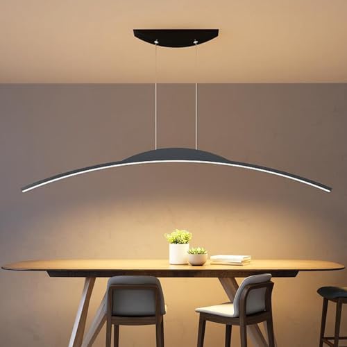 Moderne LED Hängelampe Schwarz Bogen Design Esstisch Pendelleuchte Dimmbar mit Fernbedienung LED Hängelampe Verstellbare Höhe Kronleuchter für Esszimmer Küche Büro L150cm von LFLA