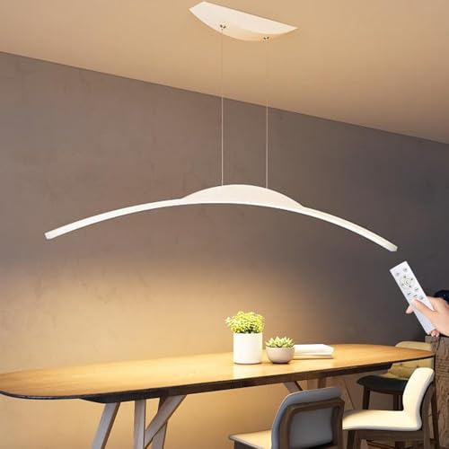 Moderne LED Hängelampe Weiß Bogen Design Esstisch Pendelleuchte Dimmbar mit Fernbedienung LED Hängelampe Verstellbare Höhe Kronleuchter für Esszimmer Küche Büro L150cm von LFLA