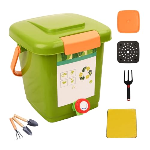 LFLIFENG Komposter Garten Mit Wasserhahn Biomülleimer Küche Klein Bequemes Recycling von Lebensmittelabfällen Küchenkomposter,Style1(8L)-1Set von LFLIFENG