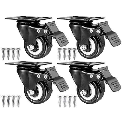 LFONDIGE 40-mm-Platten-Lenkrollen, 4er-Set, robuste Möbelrollen mit Bremse, leise Räder aus Polyurethan (PU), schwarz von LFONDIGE