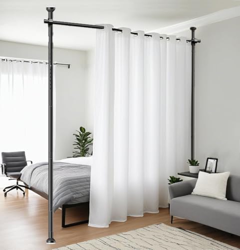Raumteiler Paraventgestell Gardinenstange 177 x 305cm, Flexibilität Verstellbare Paravent, Raumteiler Trennwand, ohne Bohren, für Schlafzimmer oder Büro (Schwarz) von LFPZZL