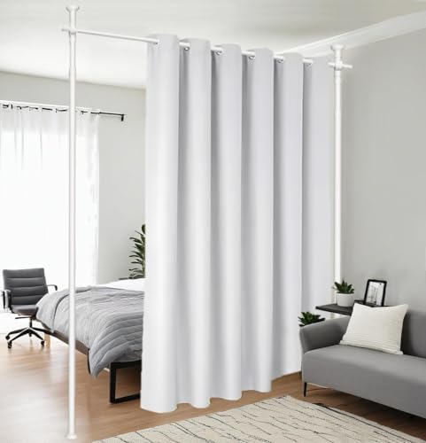 Raumteiler Paraventgestell Gardinenstange 177 x 305cm, Flexibilität Verstellbare Paravent, Raumteiler Trennwand, ohne Bohren, für Schlafzimmer oder Büro (Weiß) von LFPZZL
